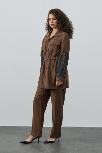 SBL Desing Kolu Organze Beli Büzgülü Takım KAHVE - 8