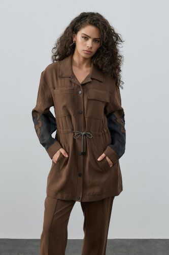 SBL Desing Kolu Organze Beli Büzgülü Takım KAHVE - 9