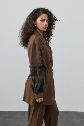 SBL Desing Kolu Organze Beli Büzgülü Takım KAHVE - 7