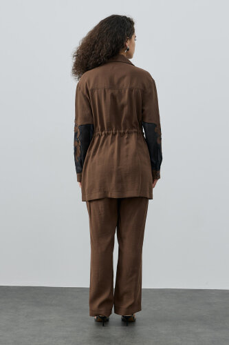 SBL Desing Kolu Organze Beli Büzgülü Takım KAHVE - 10