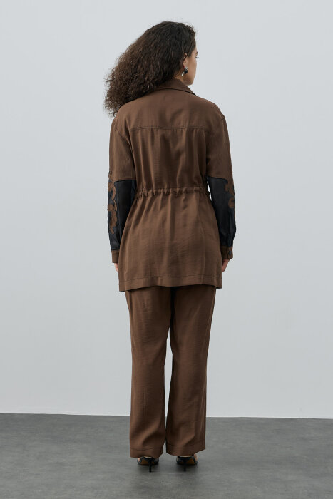 SBL Desing Kolu Organze Beli Büzgülü Takım KAHVE - 10