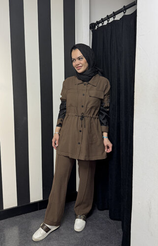 SBL Desing Kolu Organze Beli Büzgülü Takım KAHVE - 2