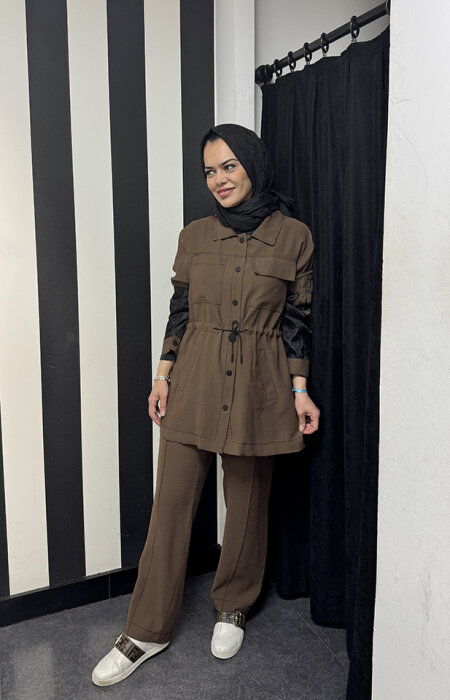 SBL Desing Kolu Organze Beli Büzgülü Takım KAHVE - 2