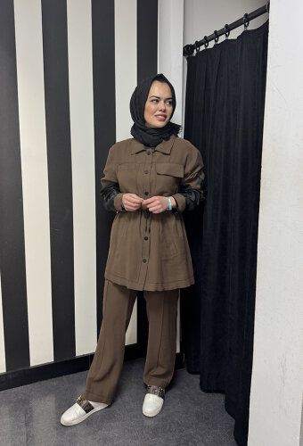 SBL Desing Kolu Organze Beli Büzgülü Takım KAHVE - 4