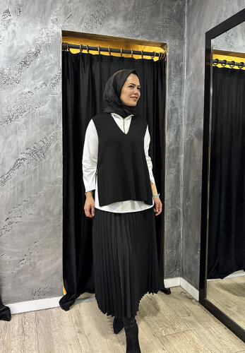 SBL Desing Krep Piliseli Etek SİYAH - 7