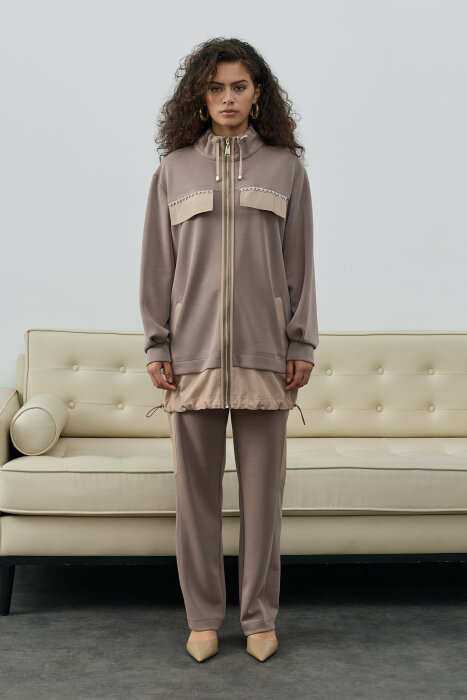 SBL Desing Önü Taşlı Pantolonlu Takım VİZON - 8