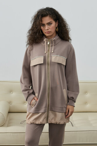 SBL Desing Önü Taşlı Pantolonlu Takım VİZON - 9