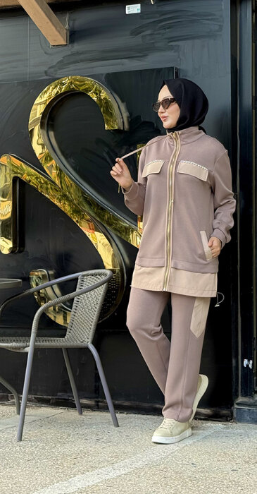 SBL Desing Önü Taşlı Pantolonlu Takım VİZON - 2