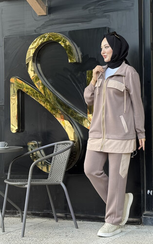 SBL Desing Önü Taşlı Pantolonlu Takım VİZON - 3