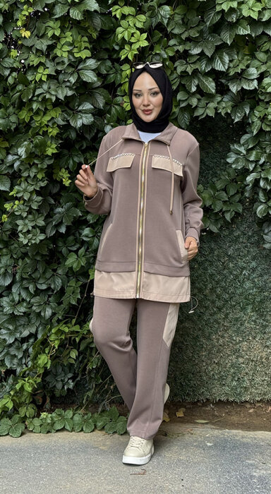 SBL Desing Önü Taşlı Pantolonlu Takım VİZON - 6