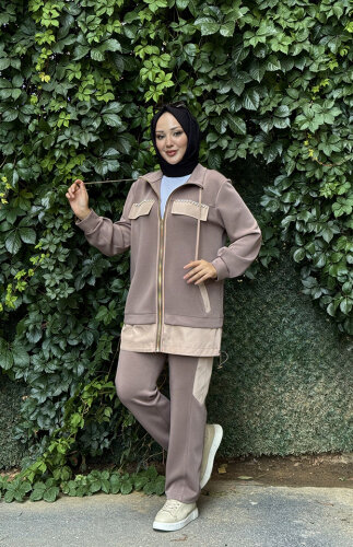 SBL Desing Önü Taşlı Pantolonlu Takım VİZON - 4