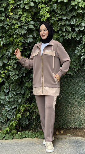 SBL Desing Önü Taşlı Pantolonlu Takım VİZON - 5