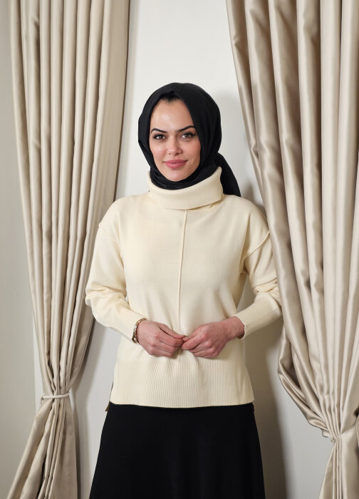 Sempre Boğazlı Triko Kazak IVORY - 1
