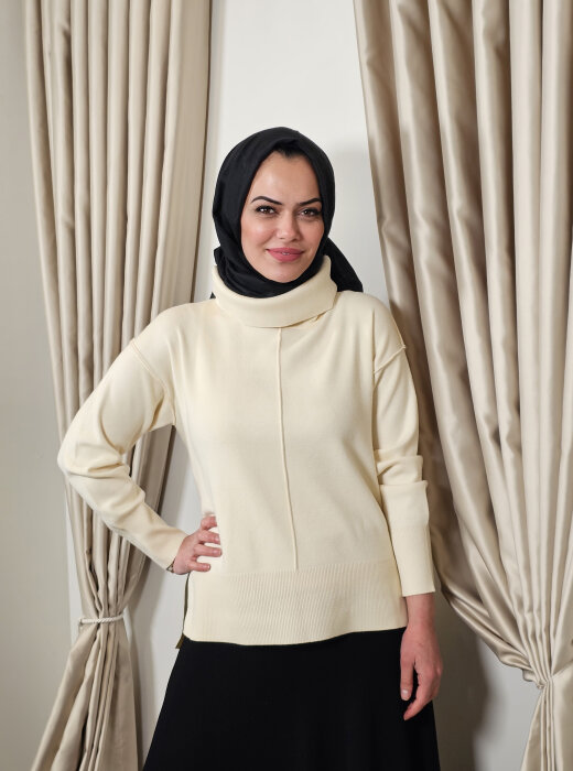 Sempre Boğazlı Triko Kazak IVORY - 2