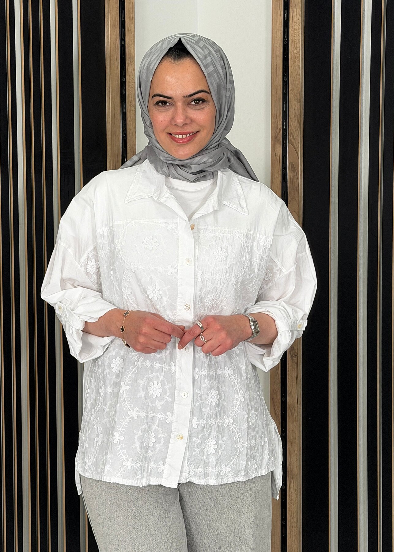 Sempre Çiçek İşlemeli Brode Gömlek IVORY - 2