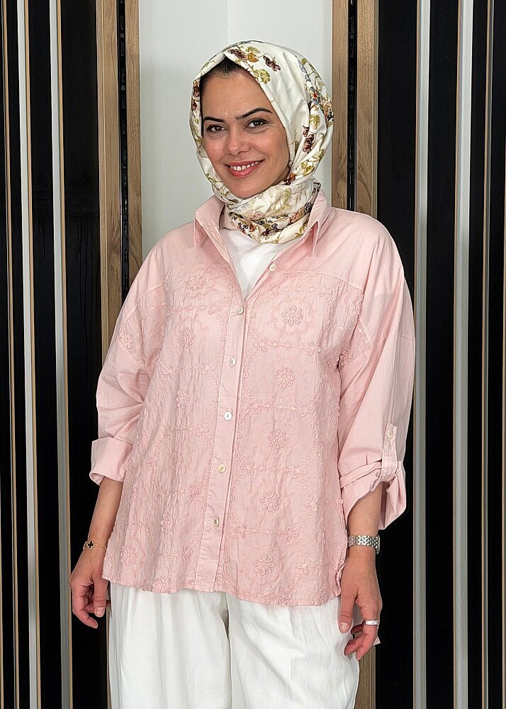 Sempre Çiçek İşlemeli Brode Gömlek Pink - 2