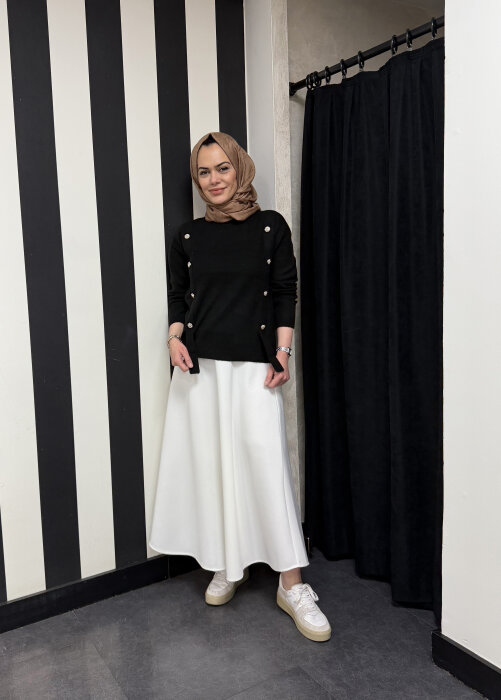 Sempre Düğme Detaylı Triko Kazak BLACK - 1