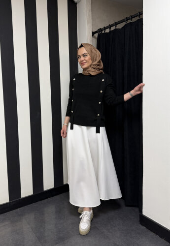 Sempre Düğme Detaylı Triko Kazak BLACK - 2