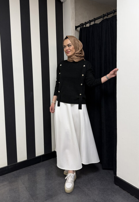 Sempre Düğme Detaylı Triko Kazak BLACK - 2