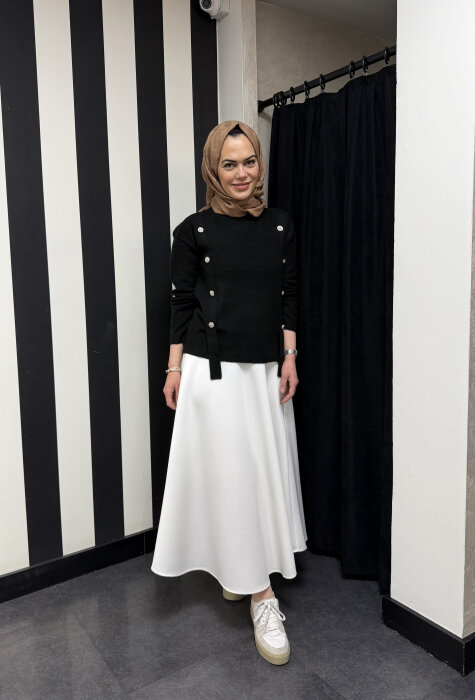 Sempre Düğme Detaylı Triko Kazak BLACK - 3