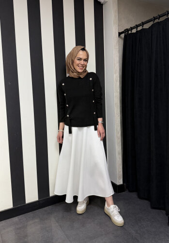 Sempre Düğme Detaylı Triko Kazak BLACK - 4