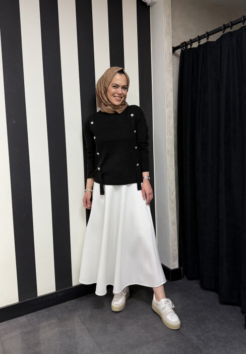 Sempre Düğme Detaylı Triko Kazak BLACK - 4