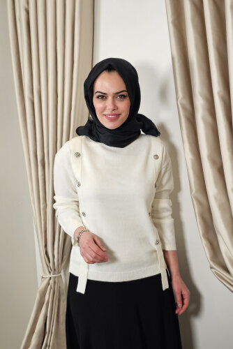 Sempre Düğme Detaylı Triko Kazak IVORY - 2