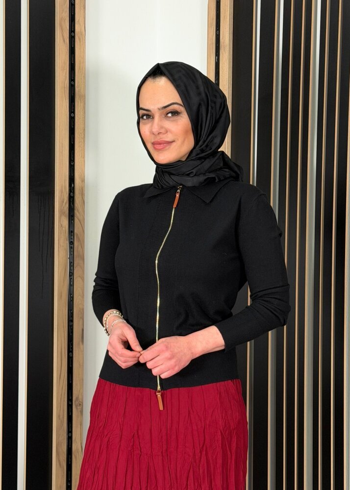 Sempre Fermuarlı Triko Hırka BLACK