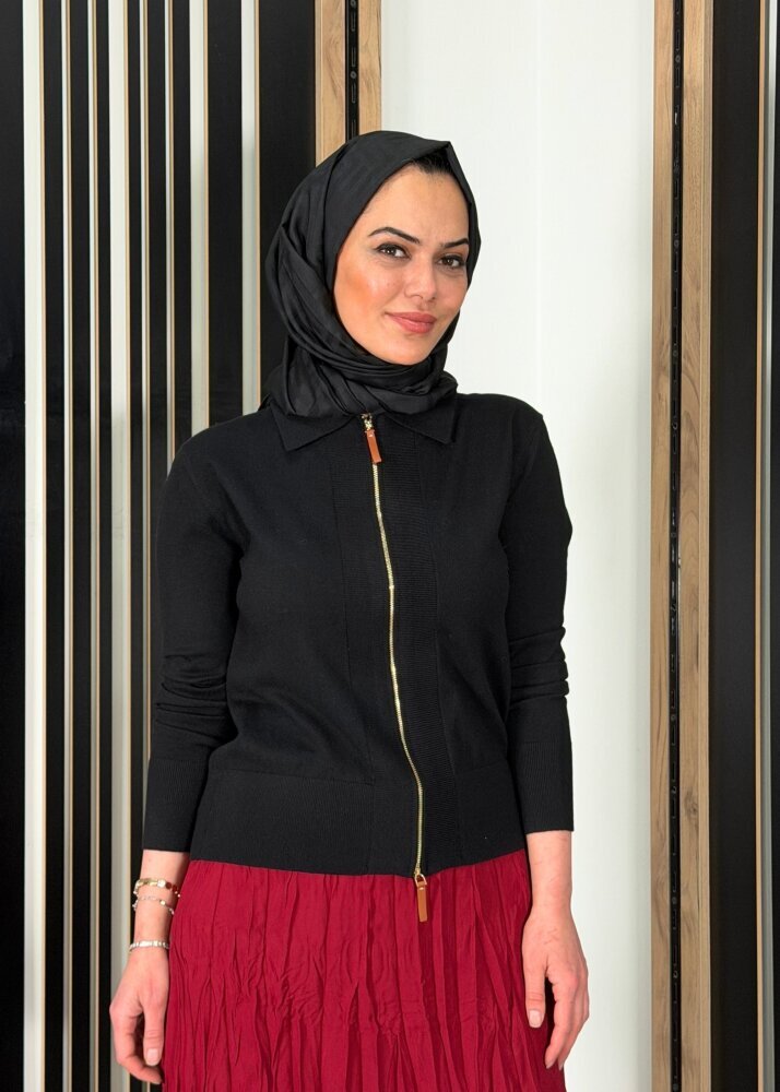 Sempre Fermuarlı Triko Hırka BLACK - 2