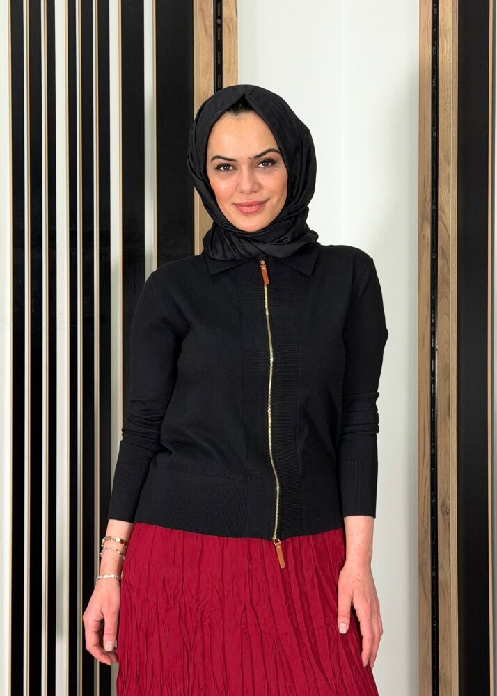 Sempre Fermuarlı Triko Hırka BLACK - 3