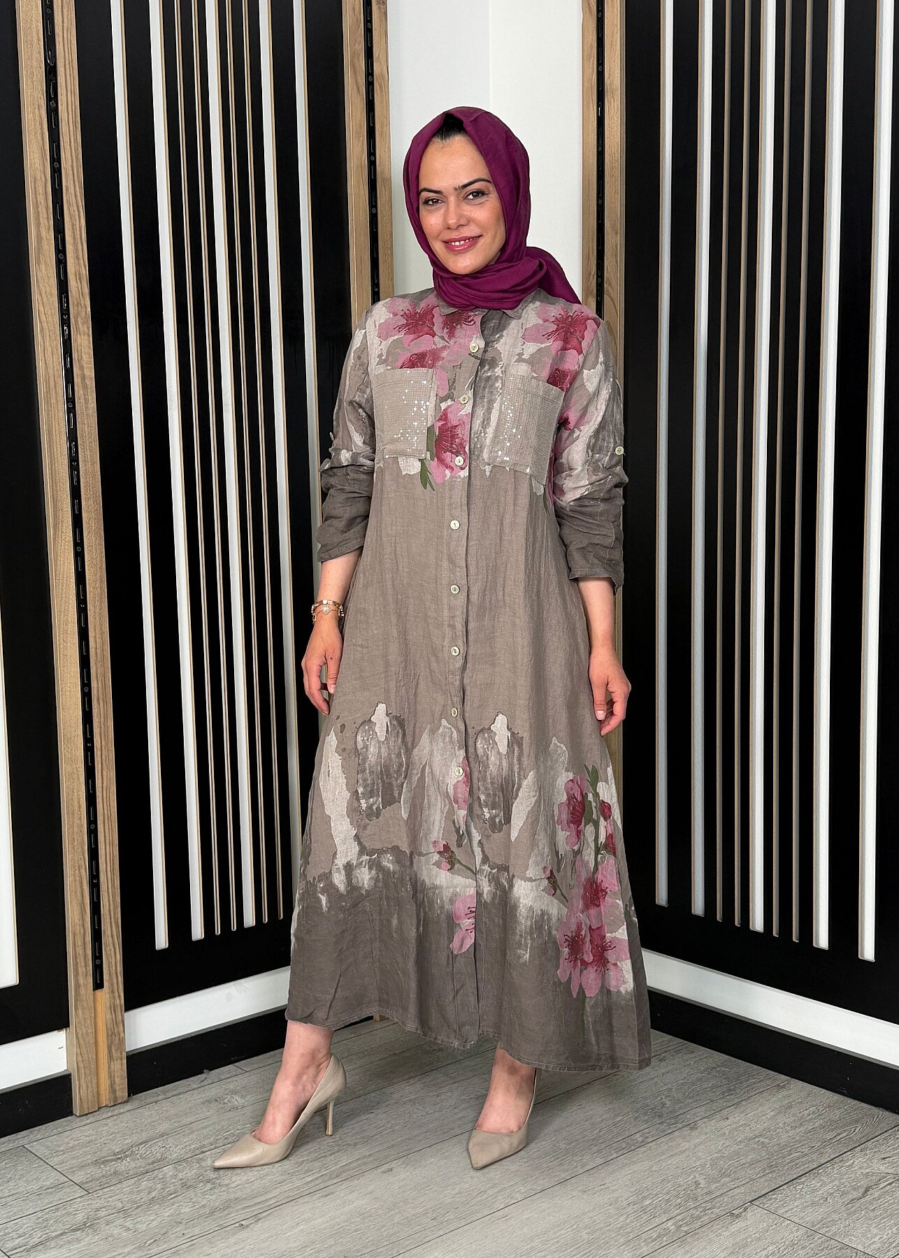 Sempre Floral Gömlek TAUPE - 5