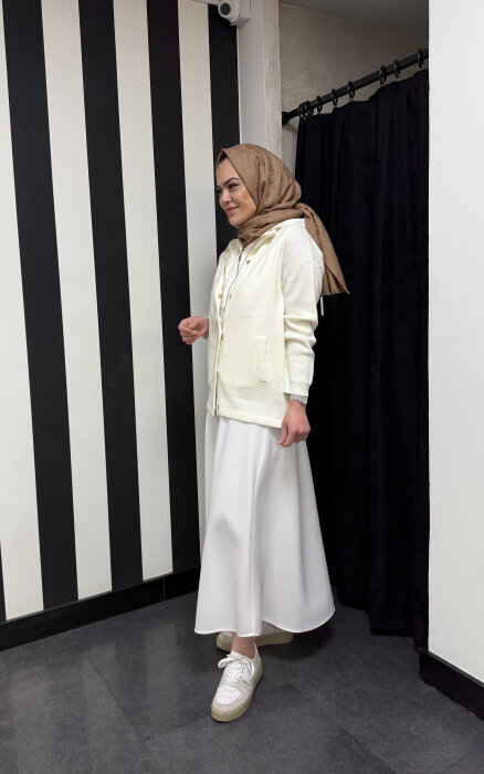 Sempre Kapüşonlu Fermuarlı Hırka IVORY - 2