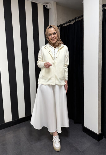 Sempre Kapüşonlu Fermuarlı Hırka IVORY - 4