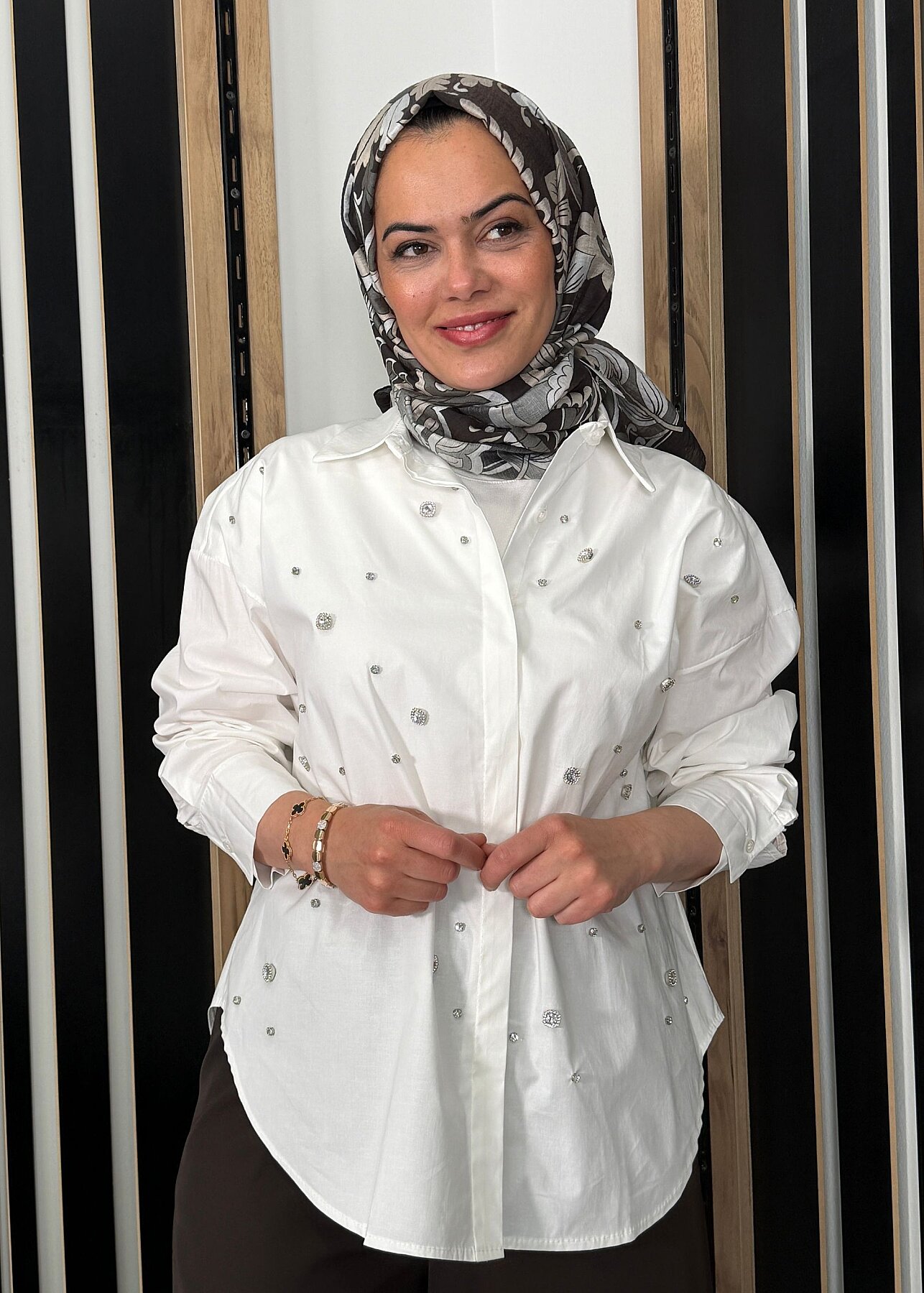 Sempre Taş Detaylı Gömlek IVORY - 5