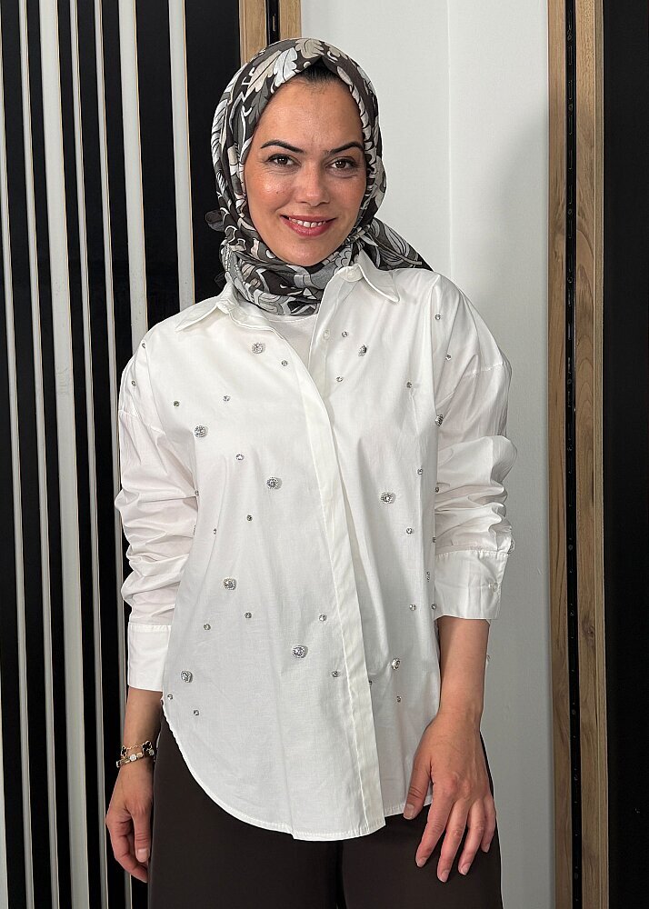 Sempre Taş Detaylı Gömlek IVORY