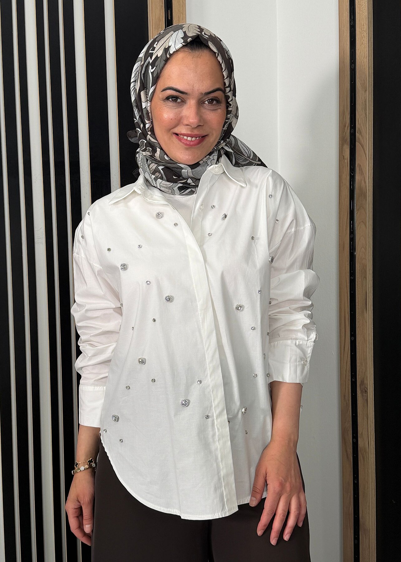 Sempre Taş Detaylı Gömlek IVORY - 1
