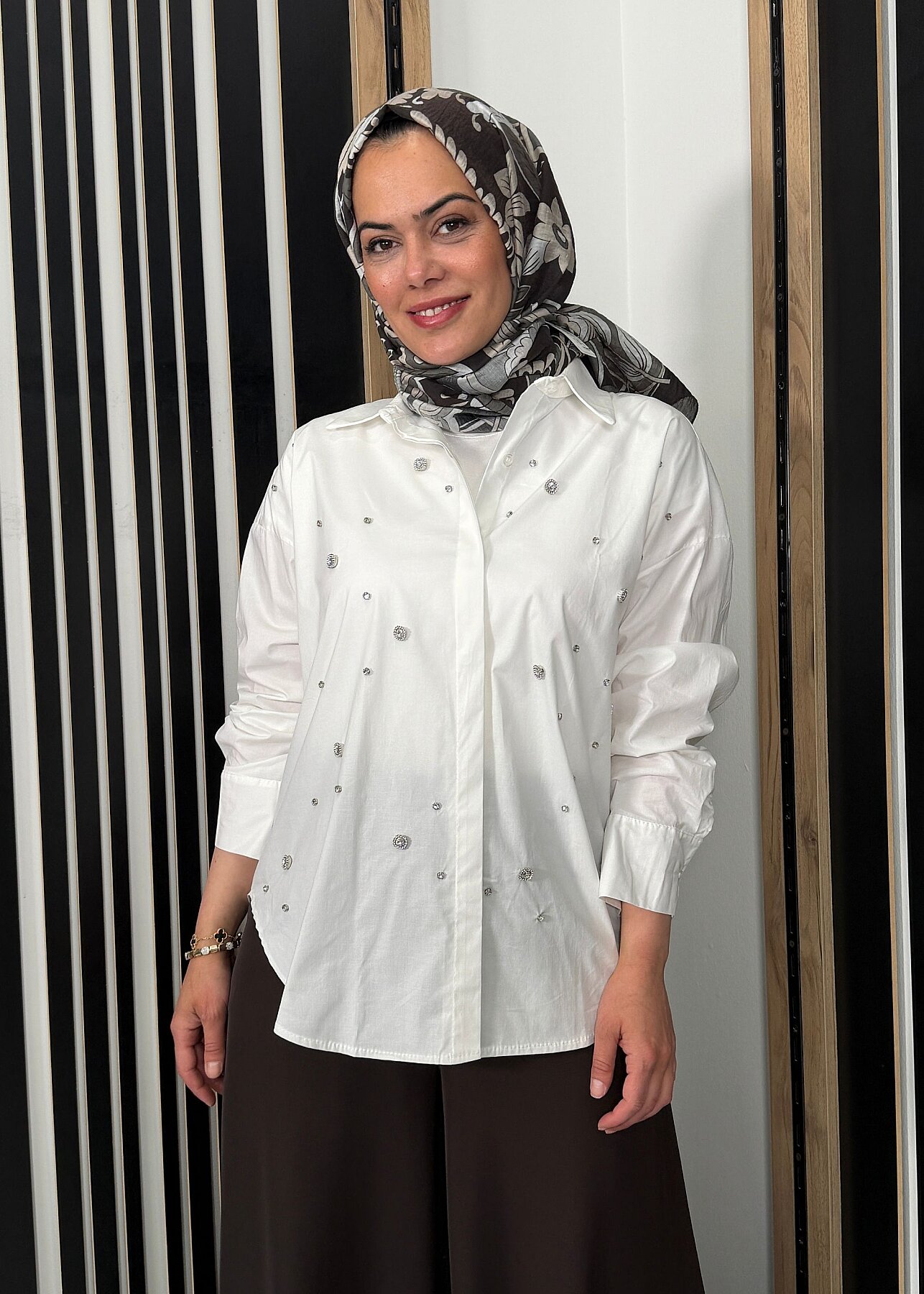 Sempre Taş Detaylı Gömlek IVORY - 2
