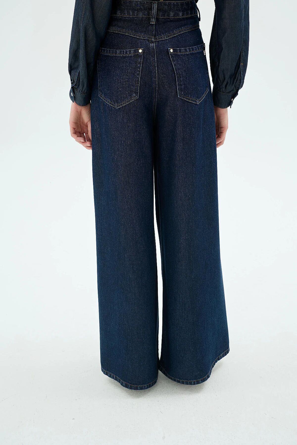 Senna Design Soul Palazzo Denim Pantolon Koyu Mavi - 2