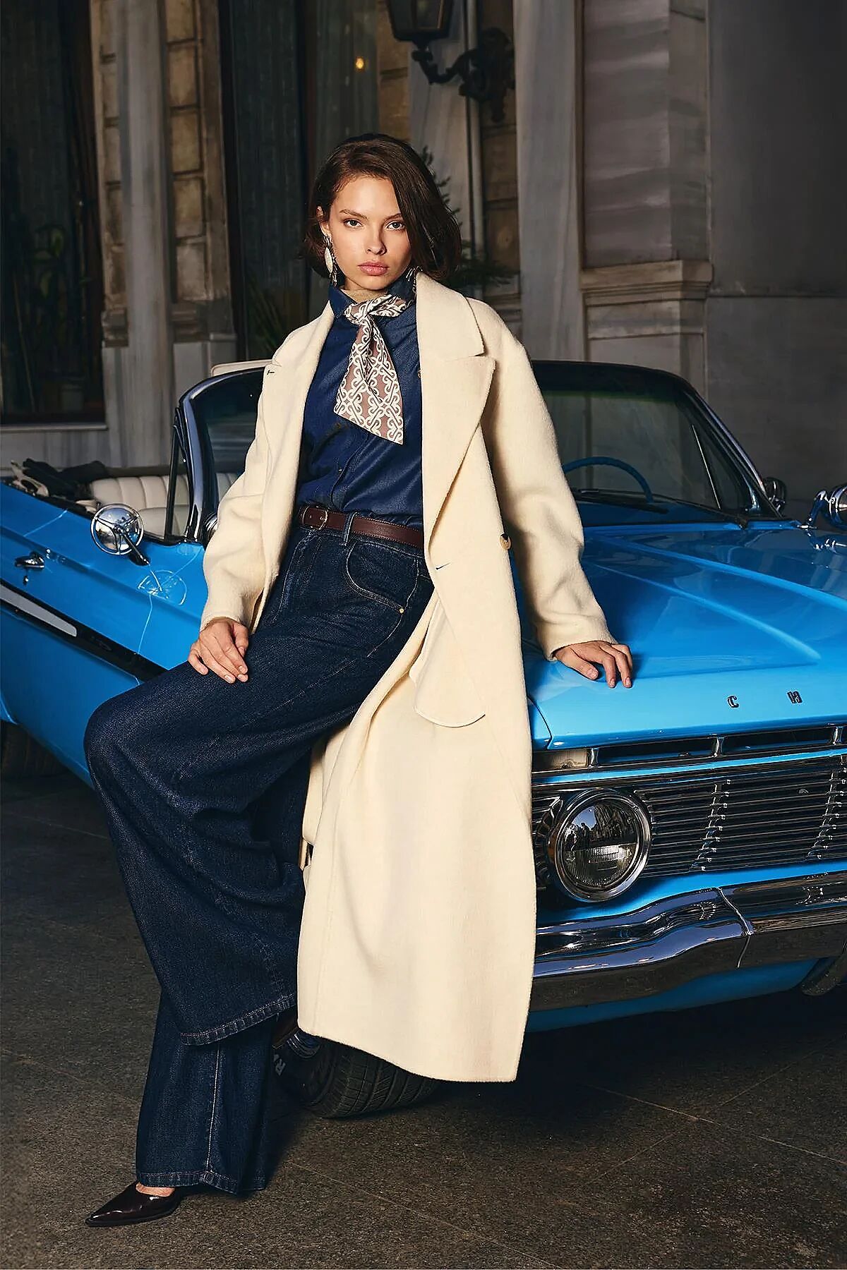 Senna Design Soul Palazzo Denim Pantolon Koyu Mavi - 3