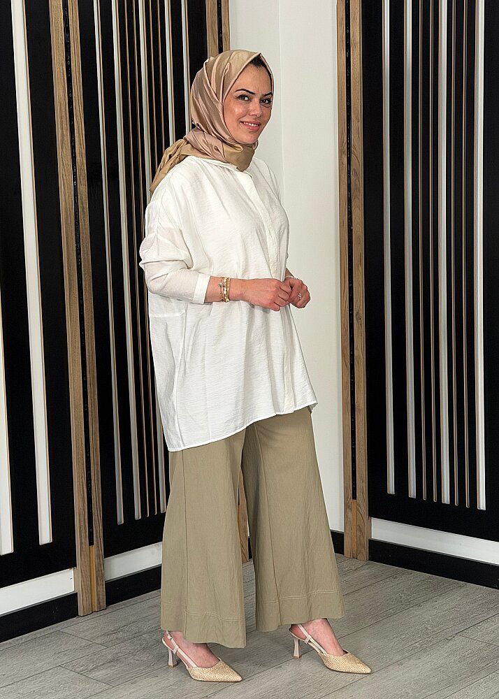 Sentez Abelia Kısa Geniş Paça Pantolon olive (1)