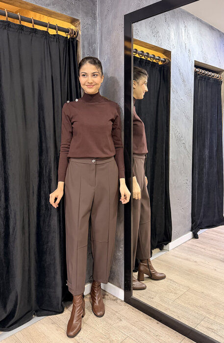 Sentez Nirvana Paçası Apoletli Pantolon KAHVE - 2