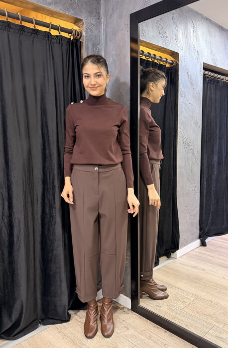 Sentez Nirvana Paçası Apoletli Pantolon KAHVE - 4