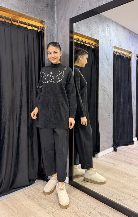 Sentez Nirvana Paçası Apoletli Pantolon SİYAH - 1