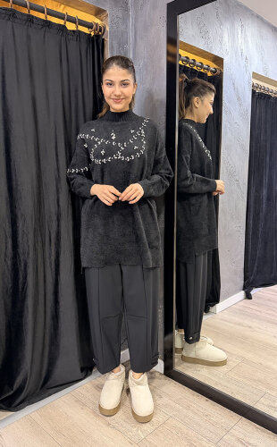 Sentez Nirvana Paçası Apoletli Pantolon SİYAH - 3