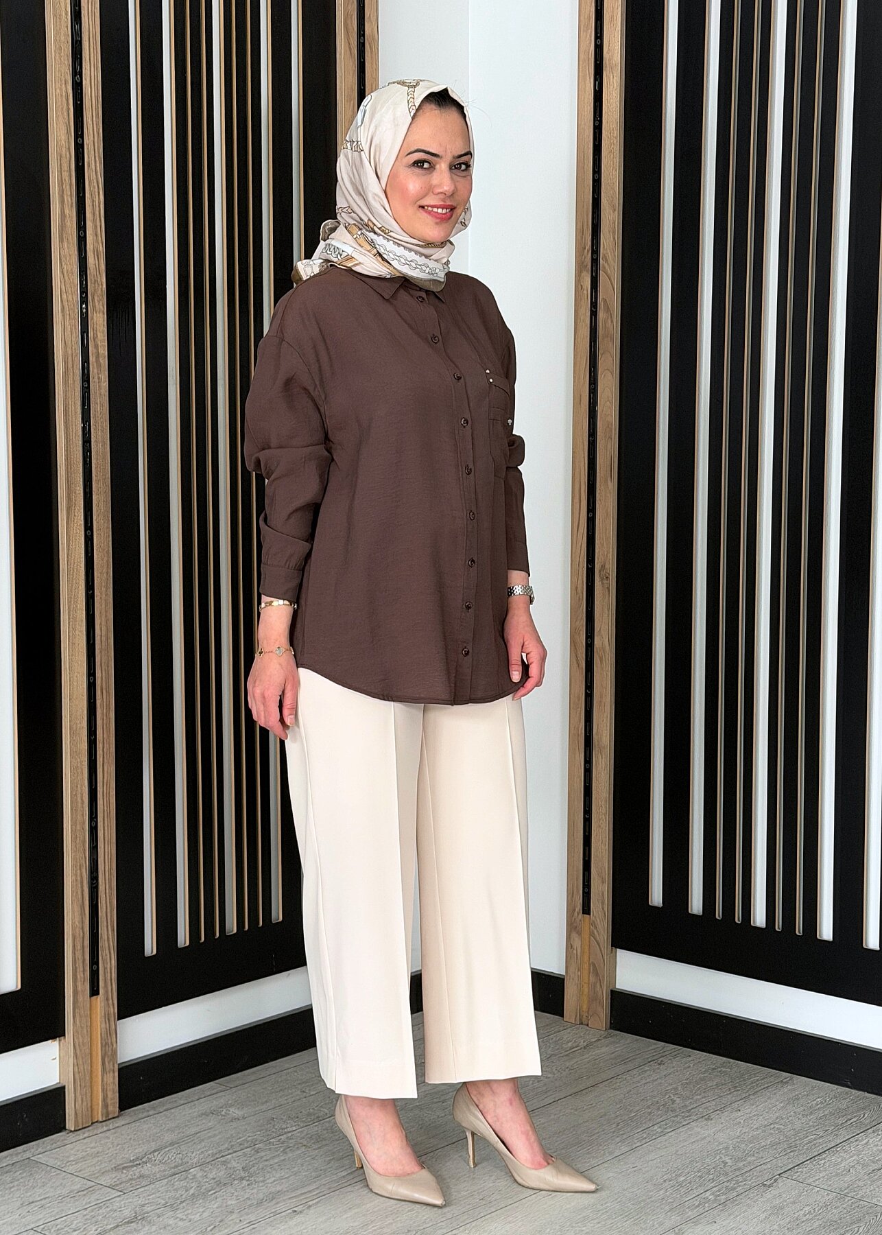 Sentez Queen Kısa Geniş Paça Pantolon TAŞ - 2