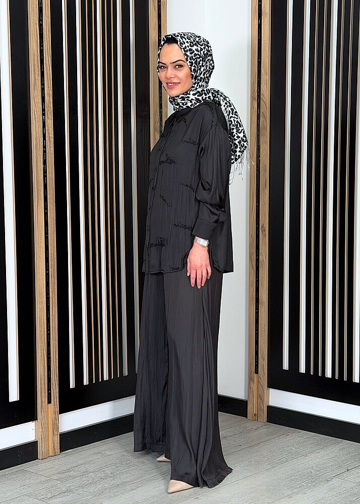 Si Design Bağlama Detaylı Bol Pantolon BLACK (1)