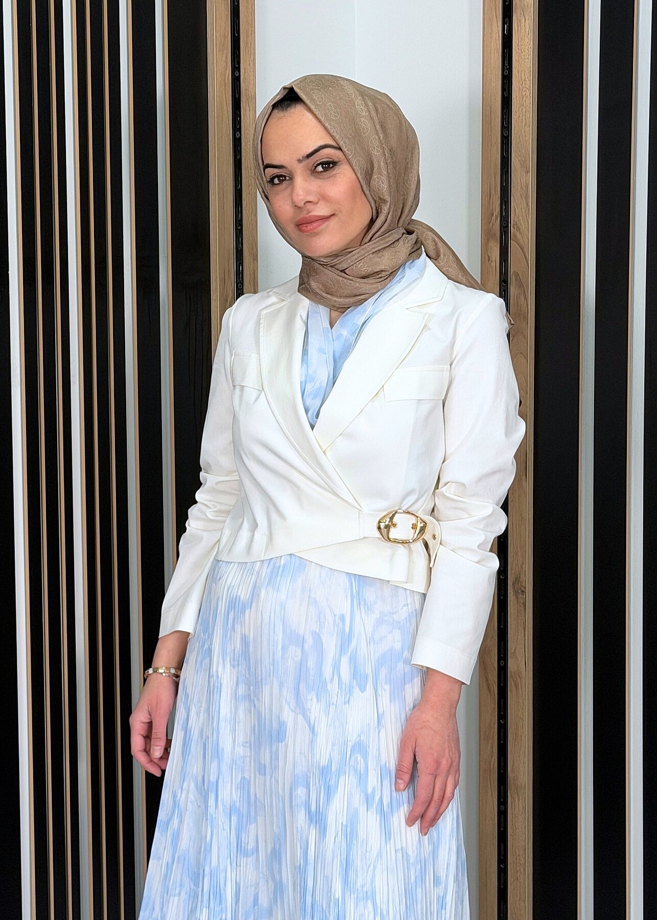 Si Design Bel Kısmı Kemerli Ceket EKRU - 3