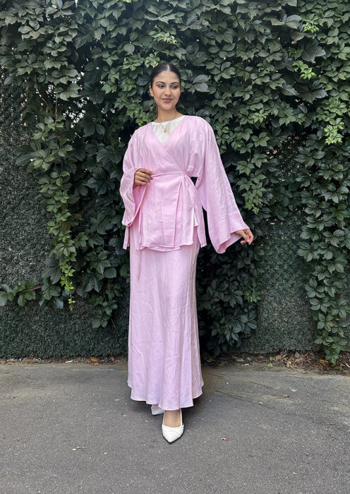 Si Design Belden Bağlamalı Keten Bluz Pink - 1