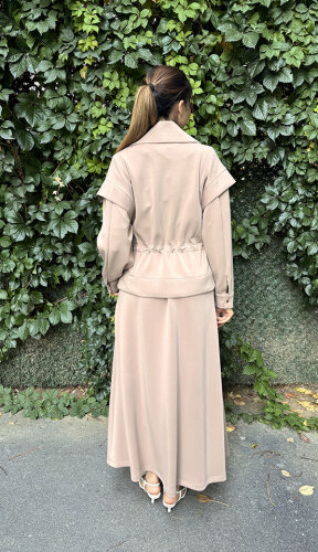 Si Design Belden Büzgü Etek CAMEL - 4
