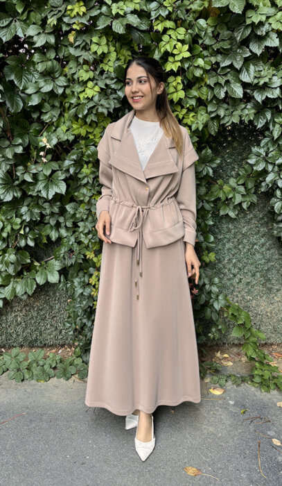Si Design Belden Büzgülü Ceket CAMEL - 2